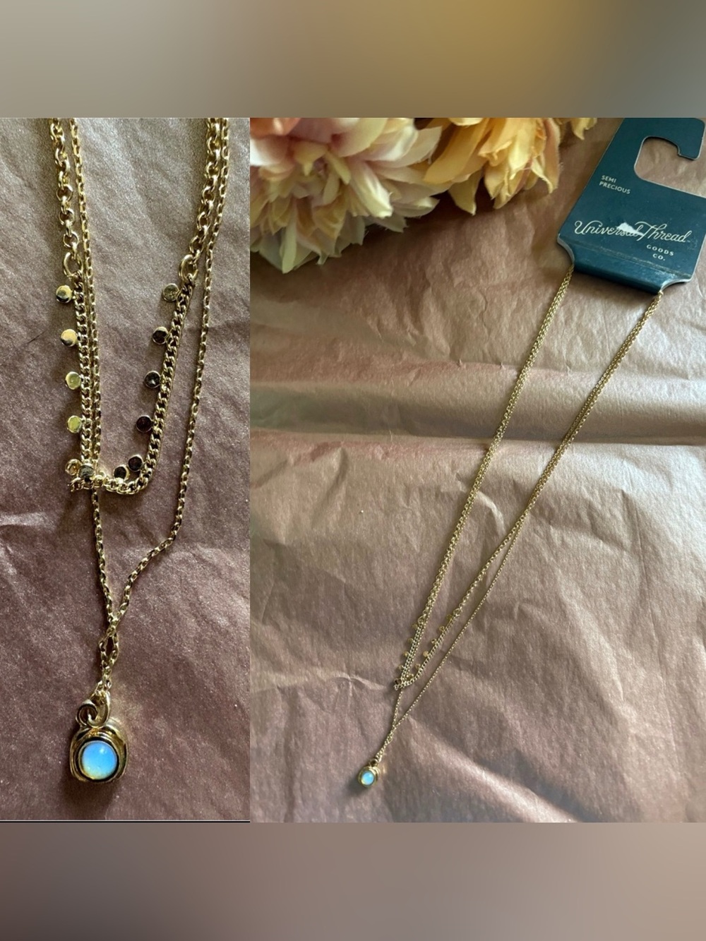 5/$30 Universal Thread Gold-Tone Layered Necklace with Opal-Like Pendant 16" NWT